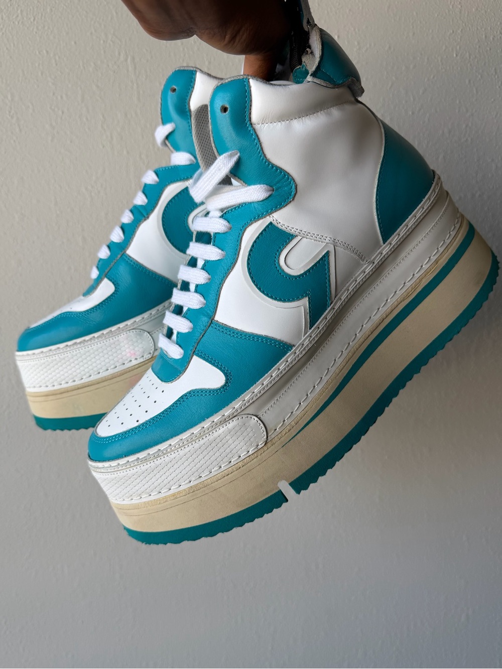 R13 Riot Platform High-Top Sneakers Sneakers Blue and White euro 40 US 10 Y2K